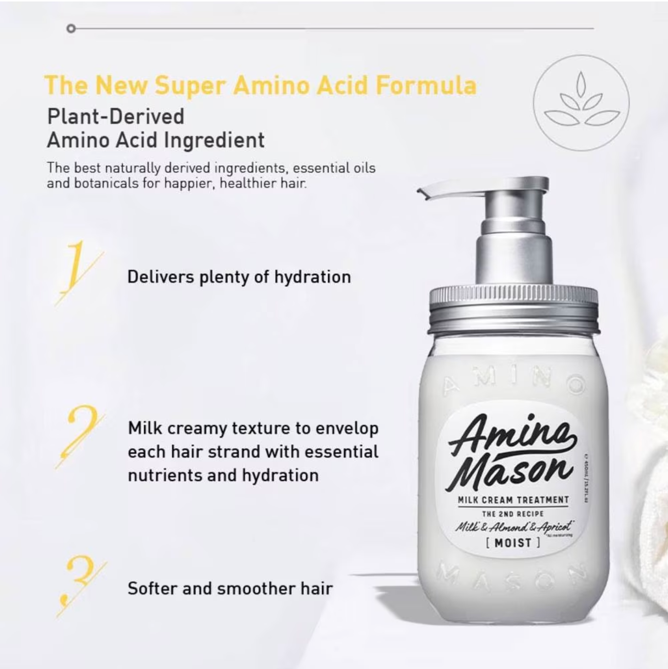 AMINO MASON Milk Cream Treatment Moist (Suitable for Normal To Dry And Damaged Hair) 450ml